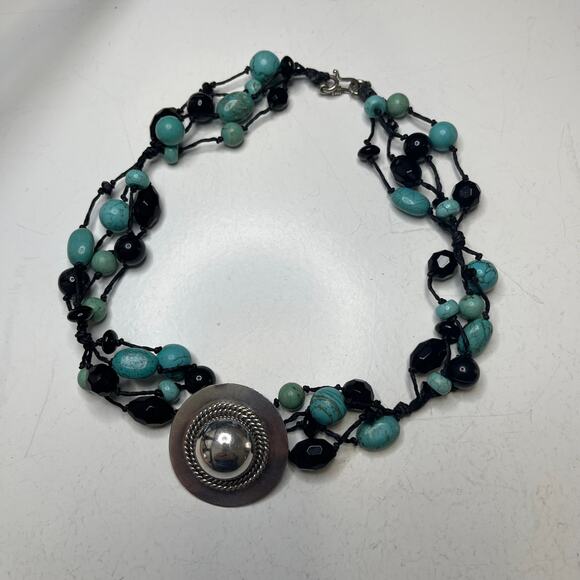 Turquoise dyed stone beads beaded necklace costume jewelry bohemian western - Picture 11 of 16